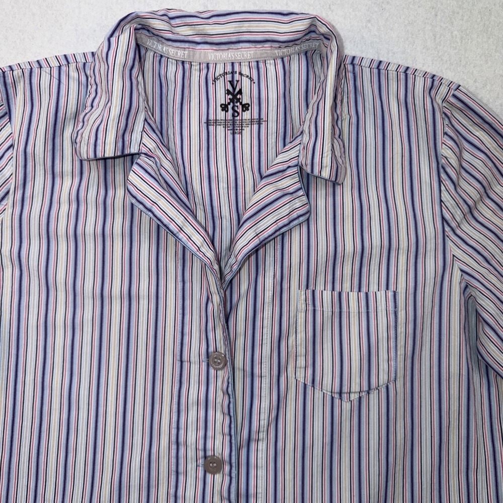 Vintage Victoria's Secret Multicolor Vertical Stripe Button Up Sleep Shirt Large
